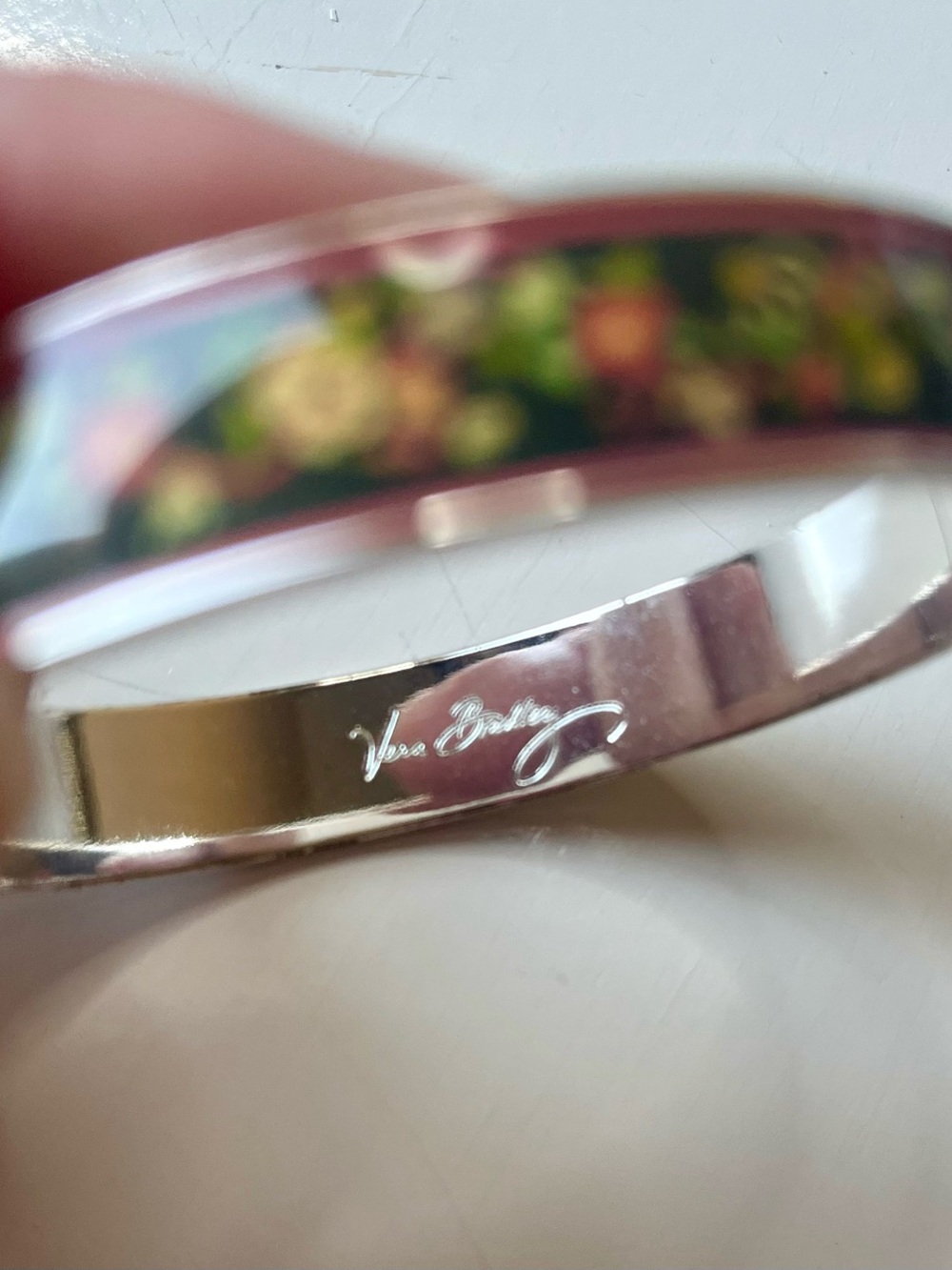 Vera Bradley Floral Enamel Bangle Bracelet Silver Tone- EUC - Picture 8 of 8